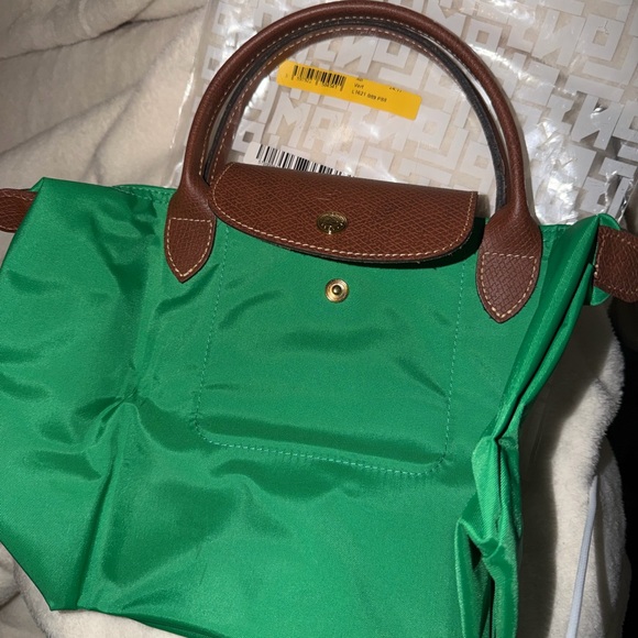 Longchamp Le Pilage Small Green Tote with Brown Details - Picture 3 of 6